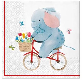 Elephant on Bike Napkin Set 33 x 33 cm