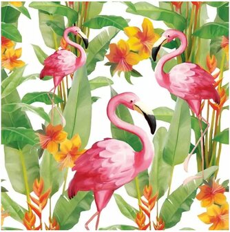 Flamingos White Napkin Set 33 x 33 cm