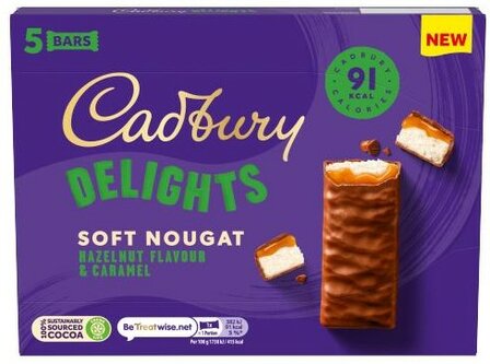 Cadbury Delights Soft Nougat Hazelnut Flavour &amp; Caramel Bars 5 pack - (UK)