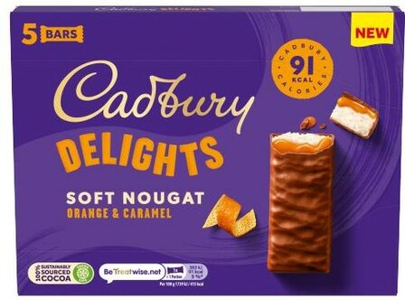 Cadbury Delights Soft Nougat Orange &amp; Caramel Bars 5 pack - (UK)