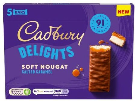 Cadbury Delights Soft Nougat Salted Caramel Bars 5 pack - (UK)